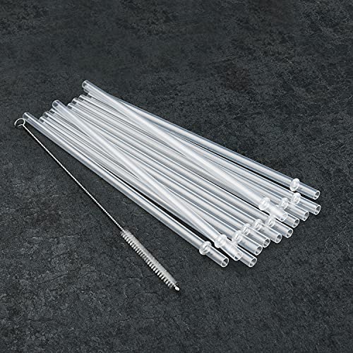 12-Pack Reusable Hard Plastic Clear Straws 10.5 in x 0.3 in with Cleaning Brush I1403