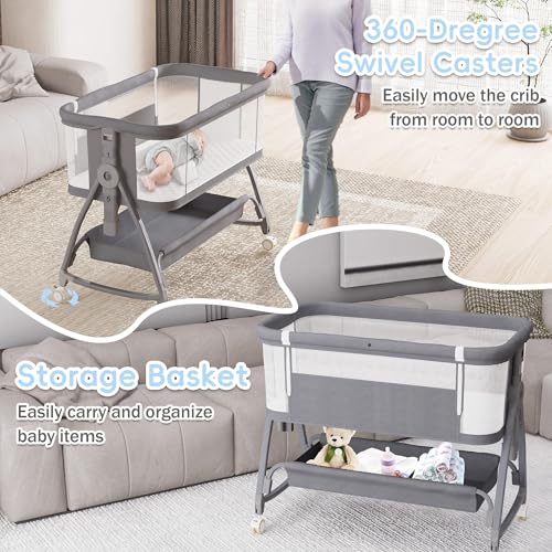 3 in 1 Height Adjustable Rocking Bassinet with Wheels J722