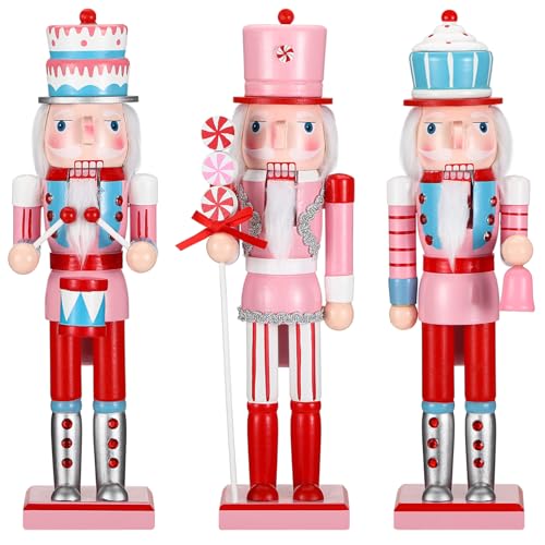 3 Pcs Pink Wooden Nutcracker Figures O675