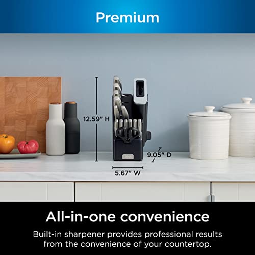 14-Piece German Stainless Steel Knife System with Built-in Sharpener, Stainless Steel/Black J34175