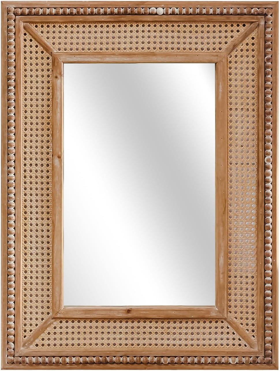 Boho Rattan Wall Mirror Wooden Framed Rectangle Mirror 24.21" x 1.18" x 32.28" N6858