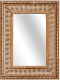 Boho Rattan Wall Mirror Wooden Framed Rectangle Mirror 24.21" x 1.18" x 32.28" N6858