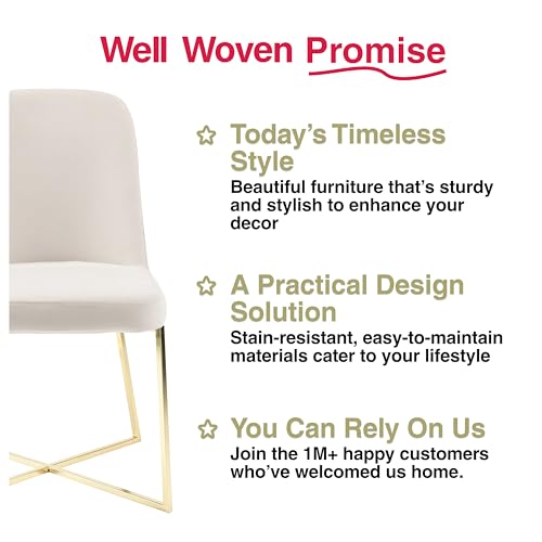 Ivory Velvet Accent Chairs Set of 2 with Gold Metal Legs M980