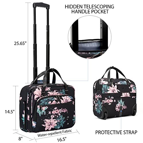 Rolling Laptop Bag with Wheel, 30L Roller Computer Bag, Floral P501