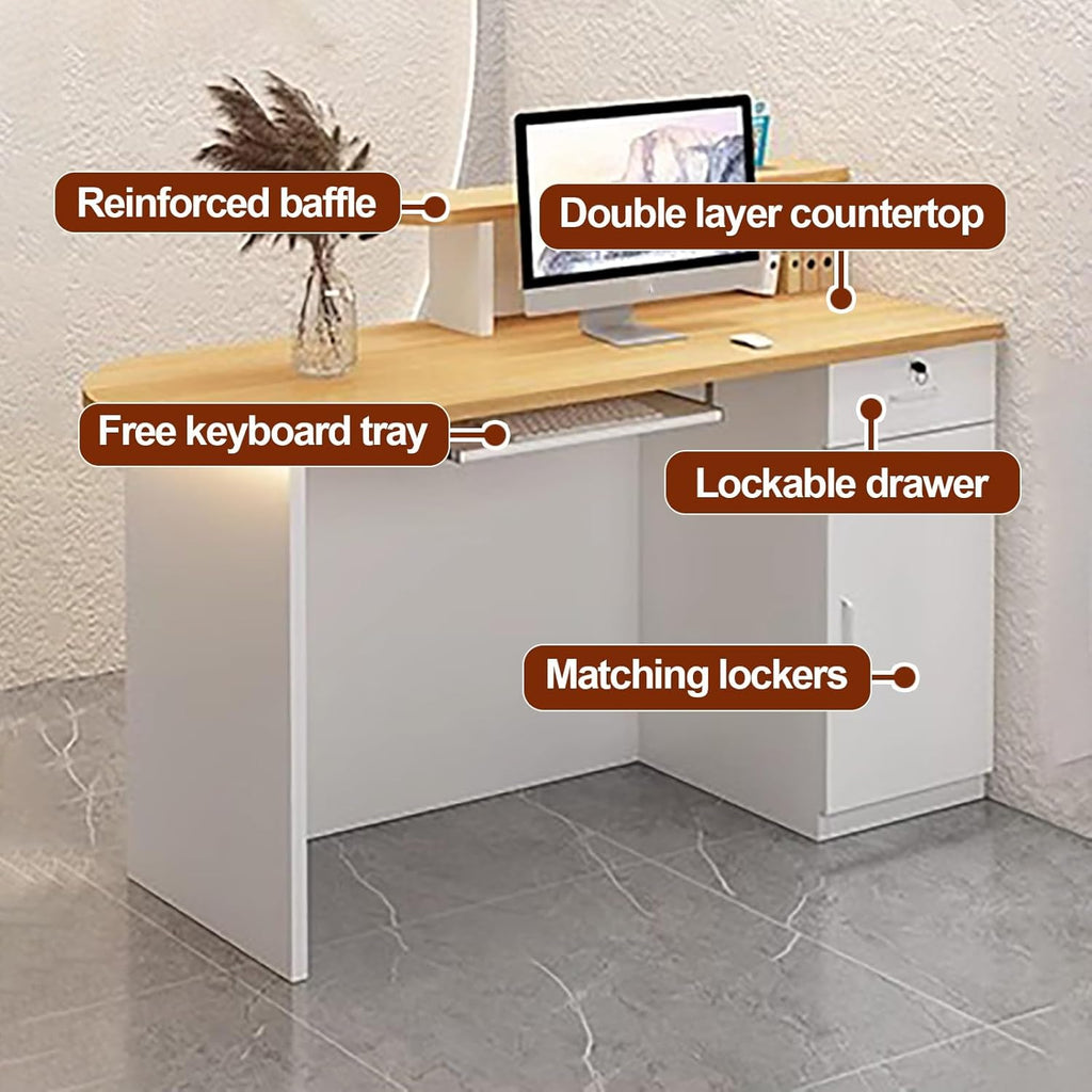 Office Reception Counter Desk with LED Lights and Lockable Drawer C8081
