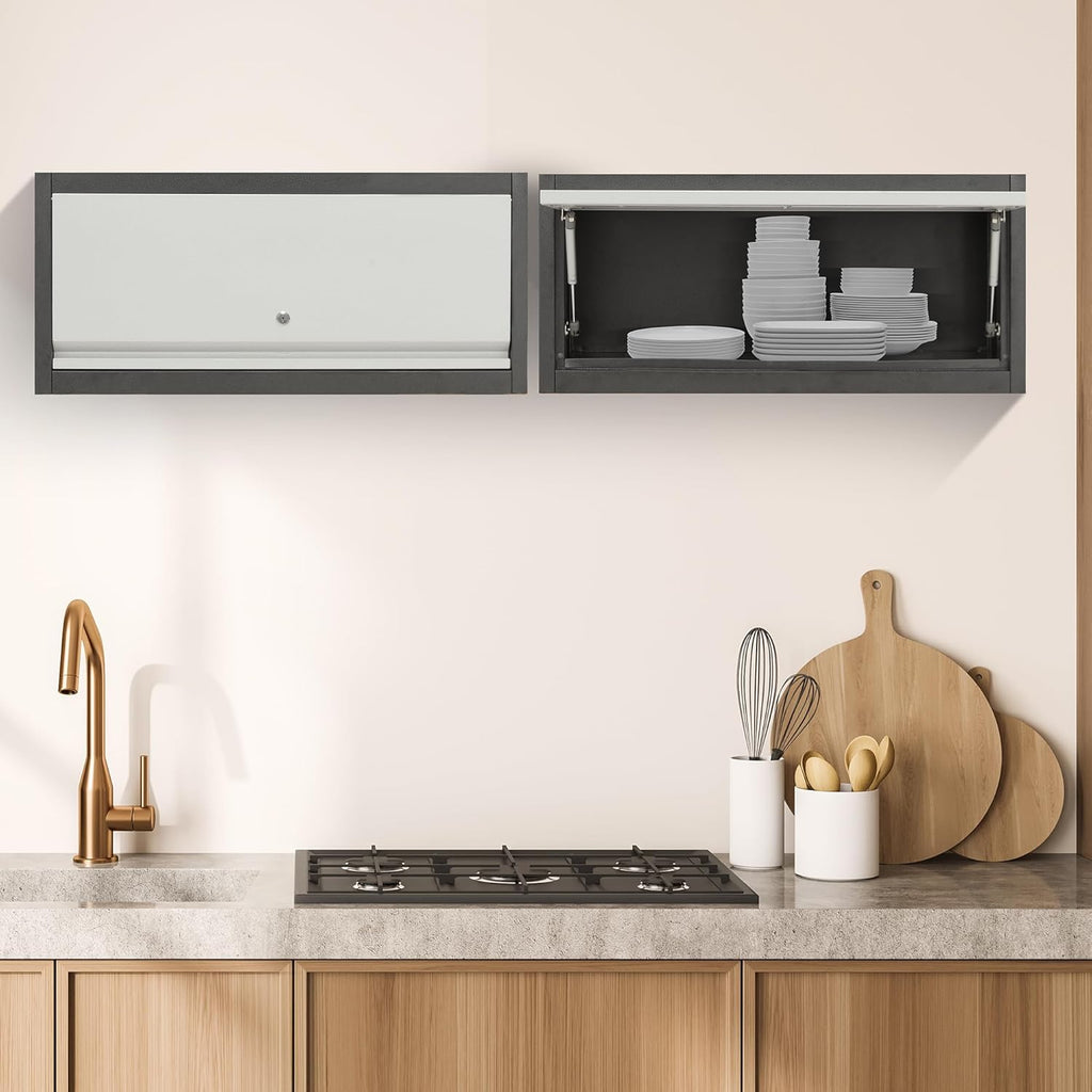 Black Metal Wall Mounted Locking Cabinet 30.31" W with Up-Flip Door N7232