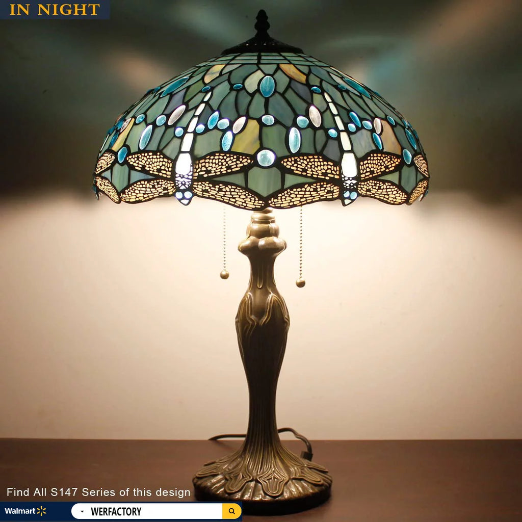 Stained Glass Table Lamp 24" Tall Sea Blue B51026