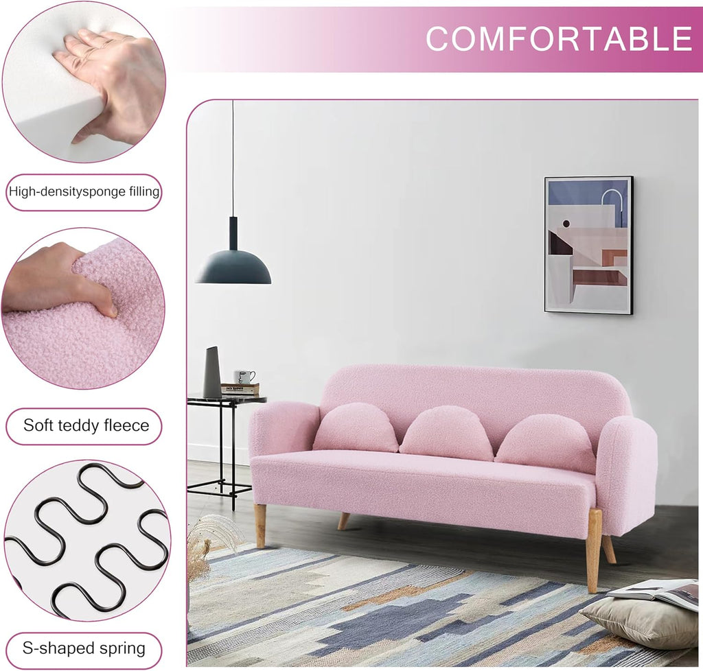 Pink Velvet Mini Couch with 3 Lumbar Pillows I979837
