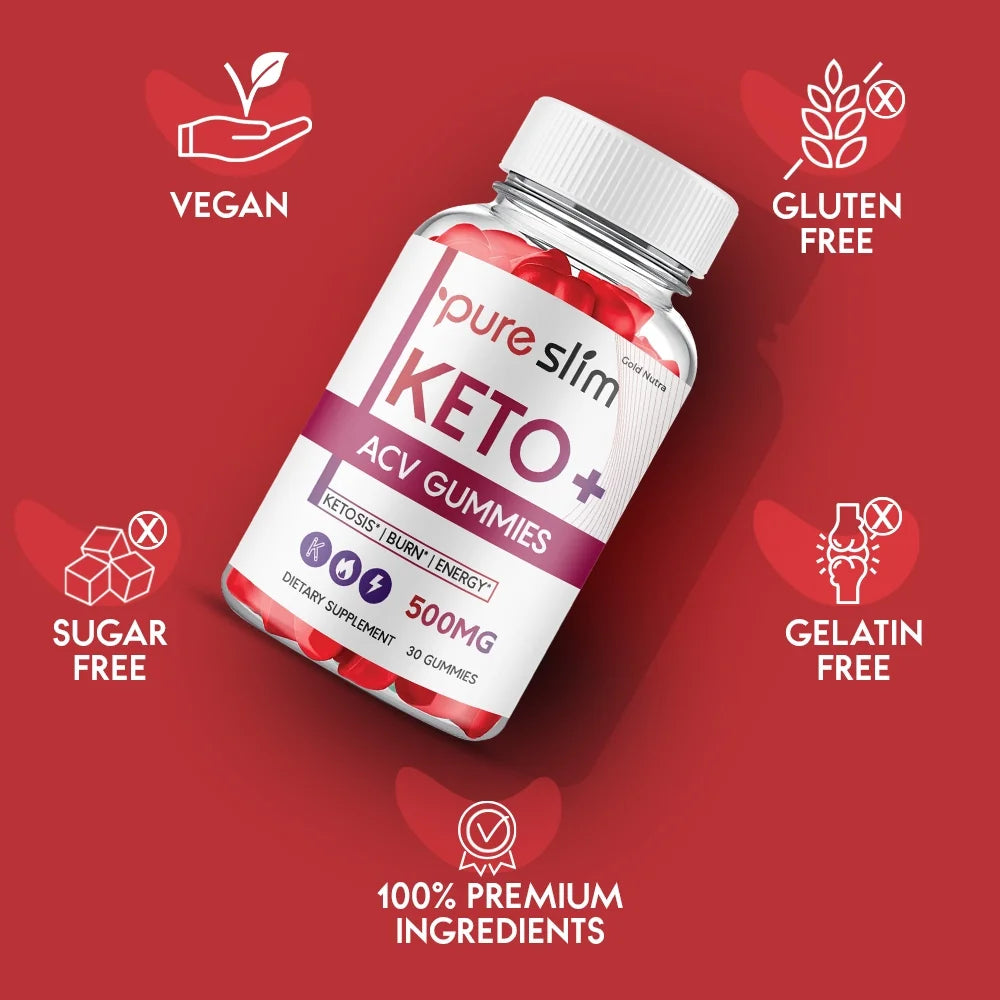 Pure Slim Keto ACV Gummies, Apple Cider Vinegar Gummy Dietary Supplement (2 Pack) Q758