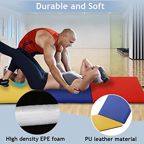 Blue Folding 6’x2’x2 Extra Thick Gymnastics Mat with Carrying Handles E727766