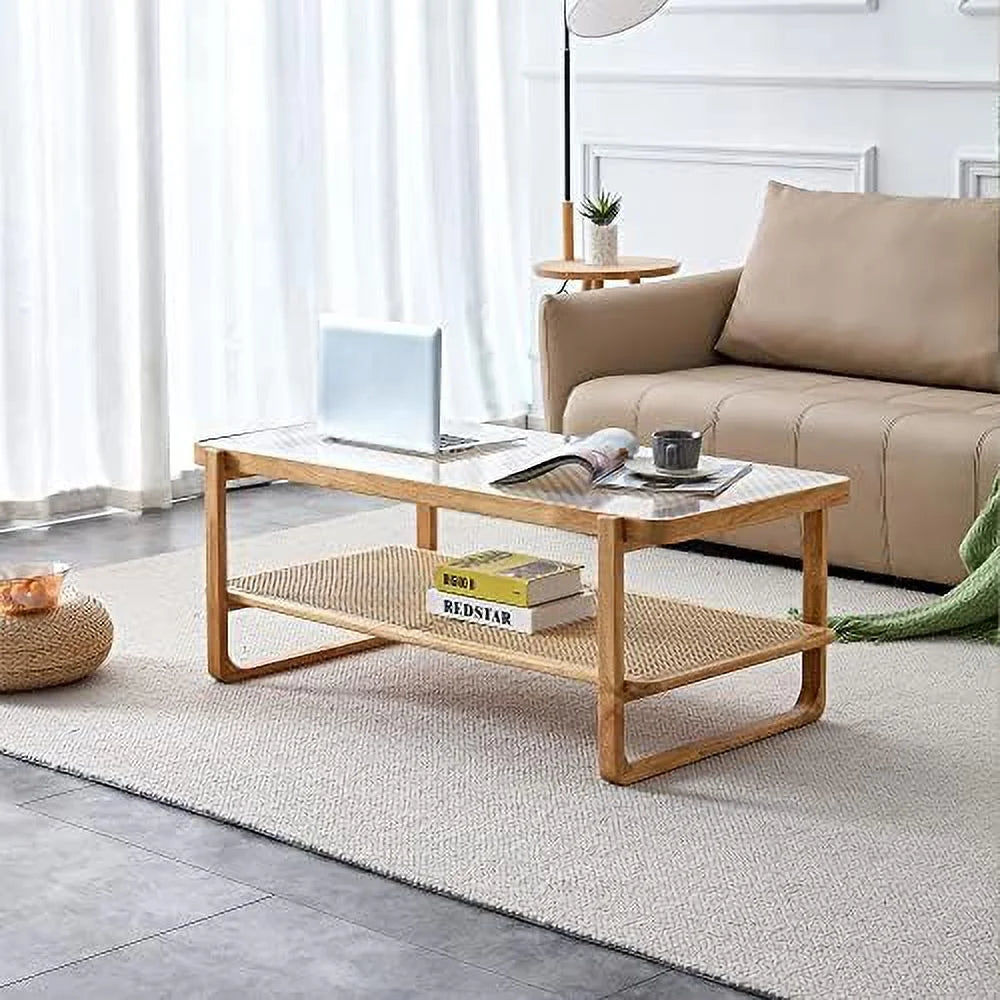 Rattan Coffee Table with Glass Top N61578