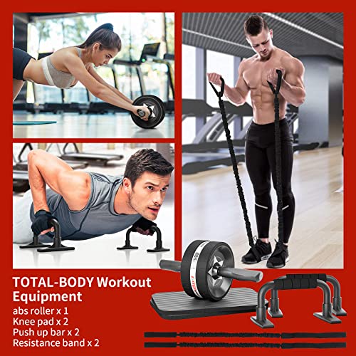 Ab Rollers Wheel Kit with Push Up Bars, Resistance Bands, Knee Mat Y682