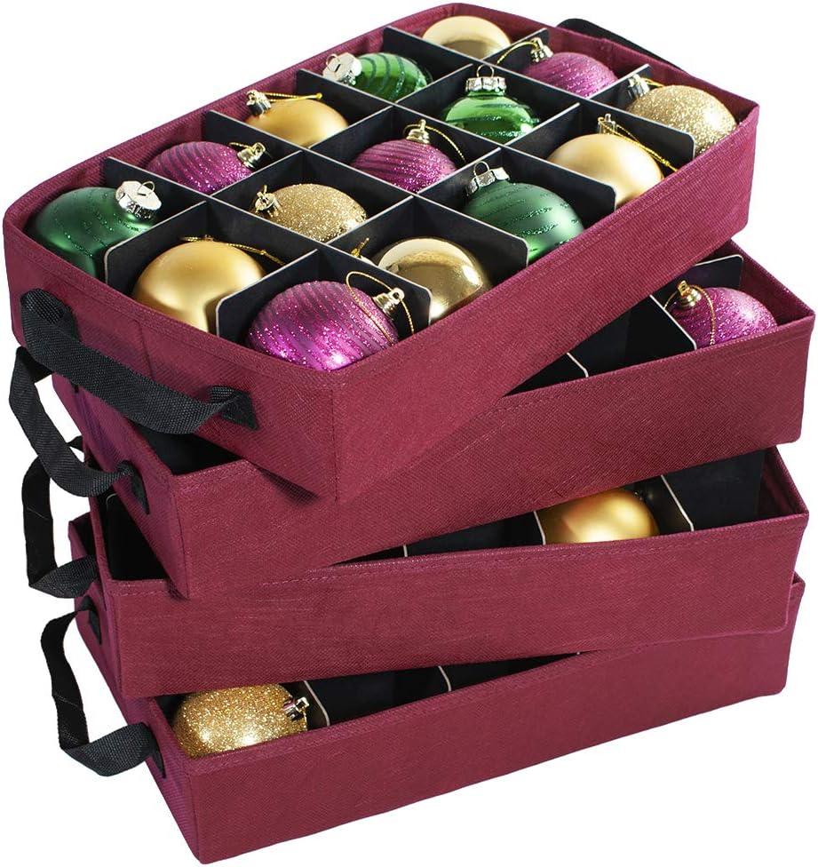 Christmas Ornament Storage Box with Adjustable Dividers, 4 Removable Trays O733475