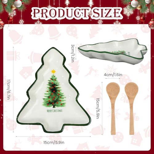 2 Pcs Christmas Dinner Platter Ceramic Serving Dishes with Wooden Spoon Serving Platters Bowl P7162