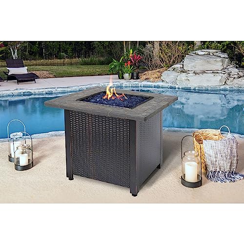 30-Inch Square 30,000 BTU Propane Outdoor Fire Pit Table with Blue Fire Glass C8589