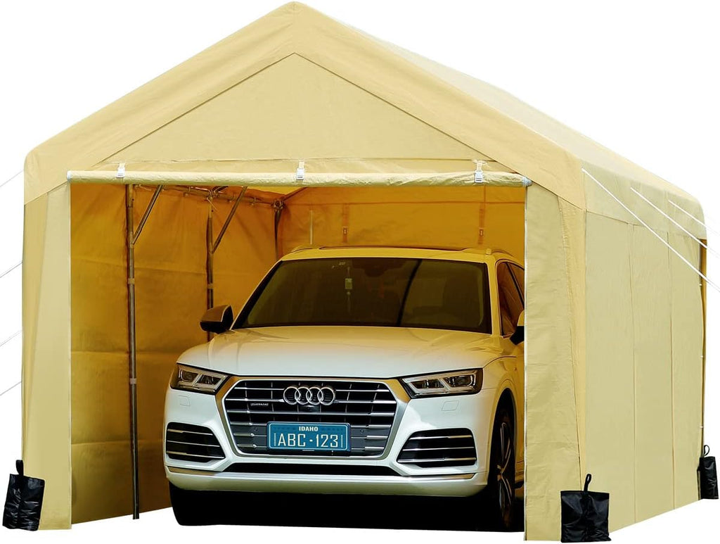 Beige 10 x 20 ft Carport with Removable Sidewalls and Doors V406900