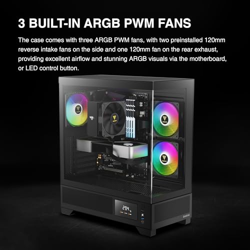 White Mid Tower ATX Tempered Glass PC Case with 3x120mm ARGB PWM Fans N447303