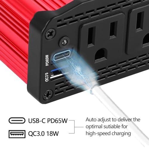 300W 12V to 110V Car Power Inverter with PD 27W USB-C and 18W USB-A D419531