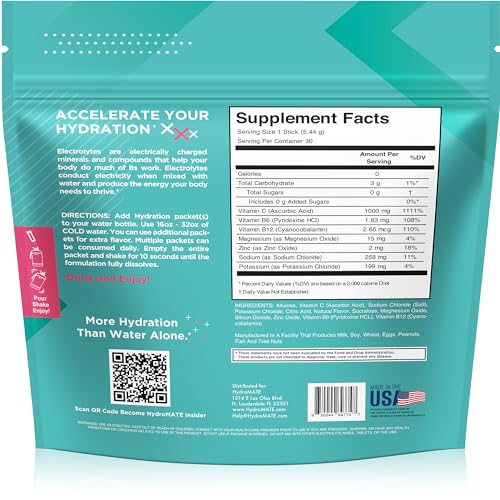 30 Count Electrolytes Powder No Sugar Acai Berry Hydration Packets C55606