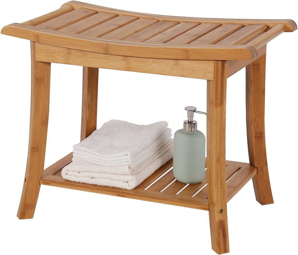 Bamboo Shower Stool with Storage Shelf J788561