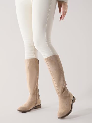 Knee High Boots Flat Low Heel Stretchy Round Toe with Side Zipper G702