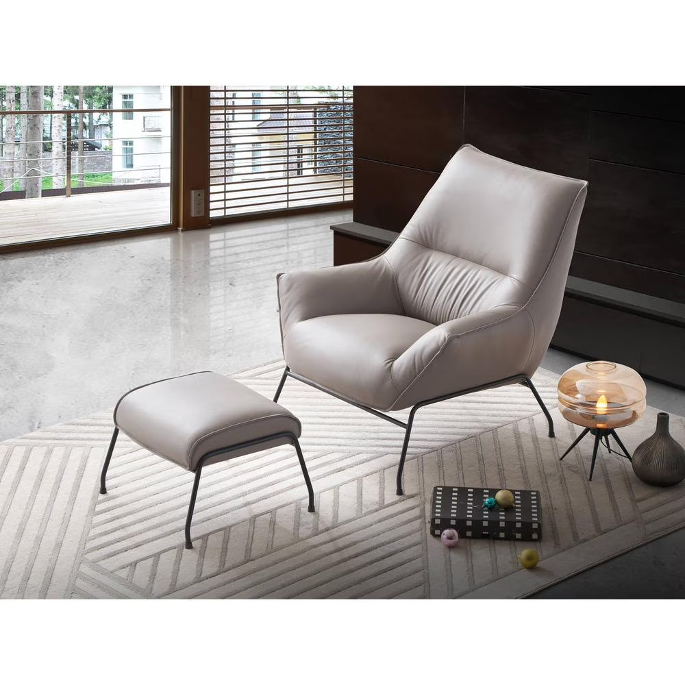 Khaki Upholstered Leather Accent Chair and Ottoman W796