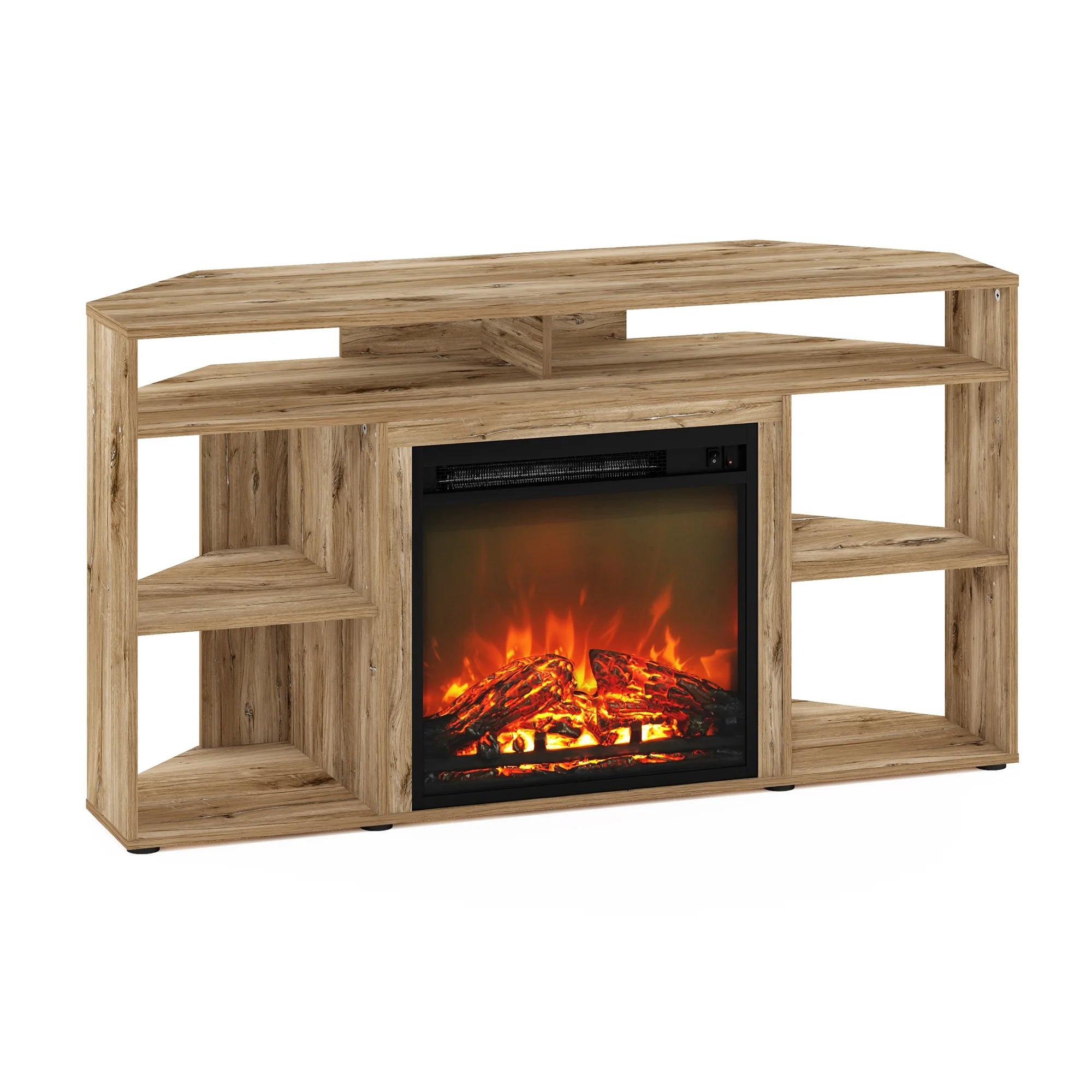Corner TV Stand with Fireplace, Flagstaff Oak G514