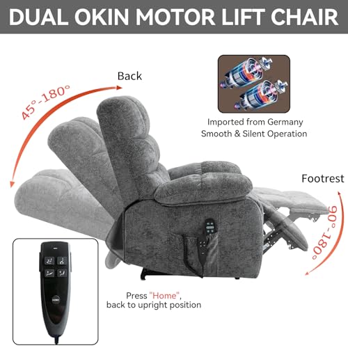 Oversized Grey Electric Power Lift Recliner Chair with Heat & Massage E5135