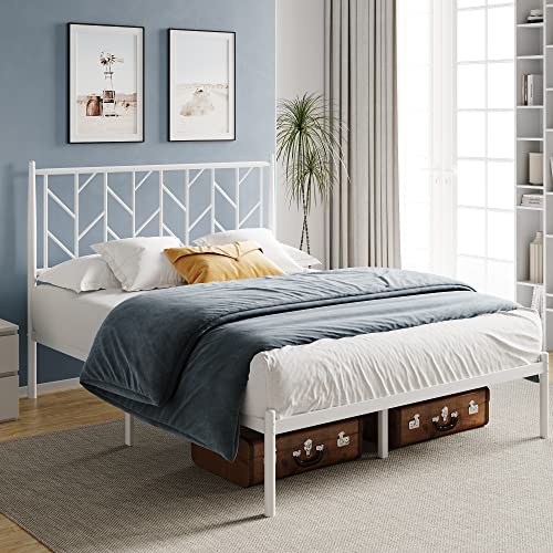 Queen Size Metal Platform Bed Frame with Headboard, Black N514814
