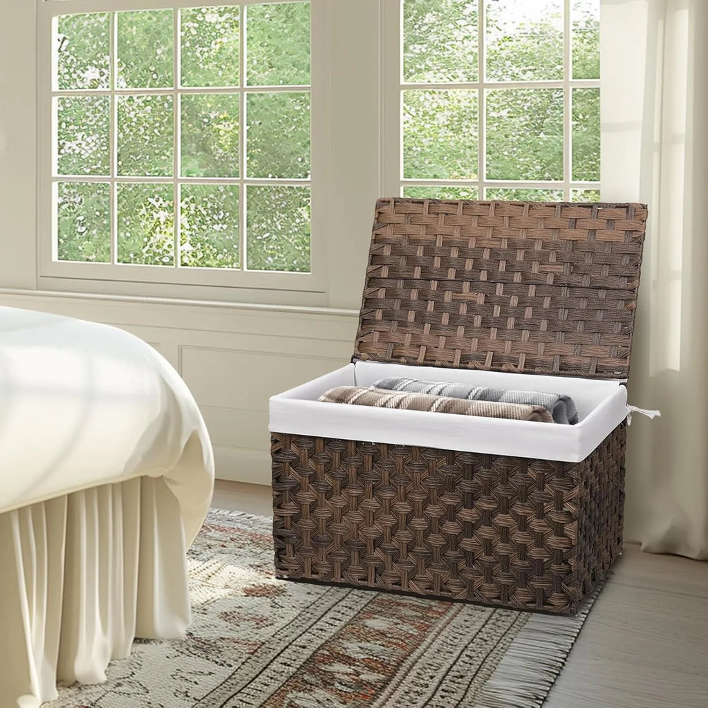 Brown Woven Storage Basket with Lid, 27.7 Gallon H144