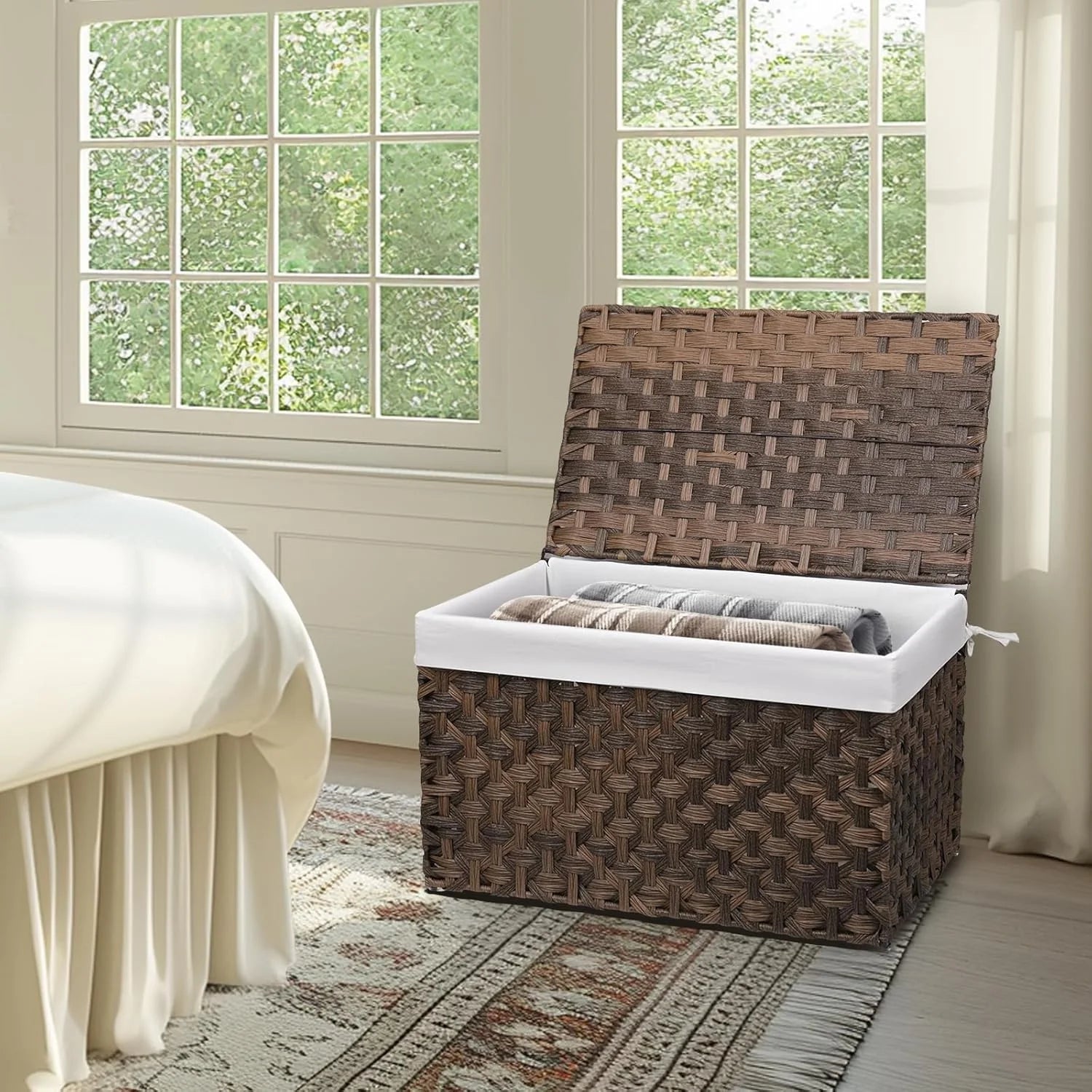 Brown Woven Storage Basket with Lid, 27.7 Gallon H144