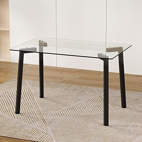Clear Tempered Glass Dining Table with Metal Legs V542259