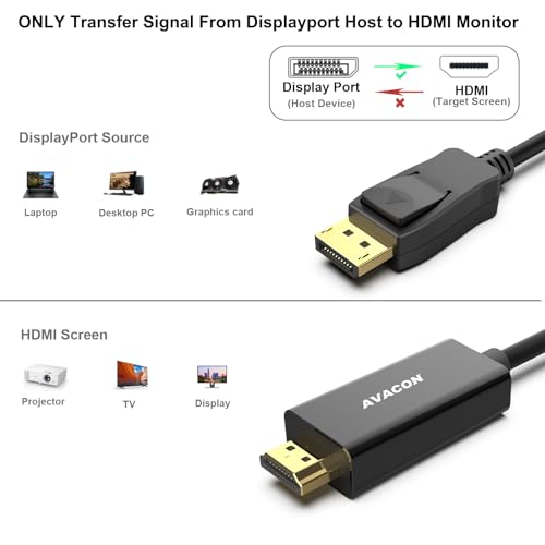 DisplayPort to HDMI 6 Feet Gold-Plated Cable Black X330