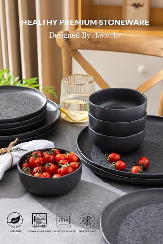 Stoneware Cereal Bowls Set of 6, 28oz Matte Black H427533