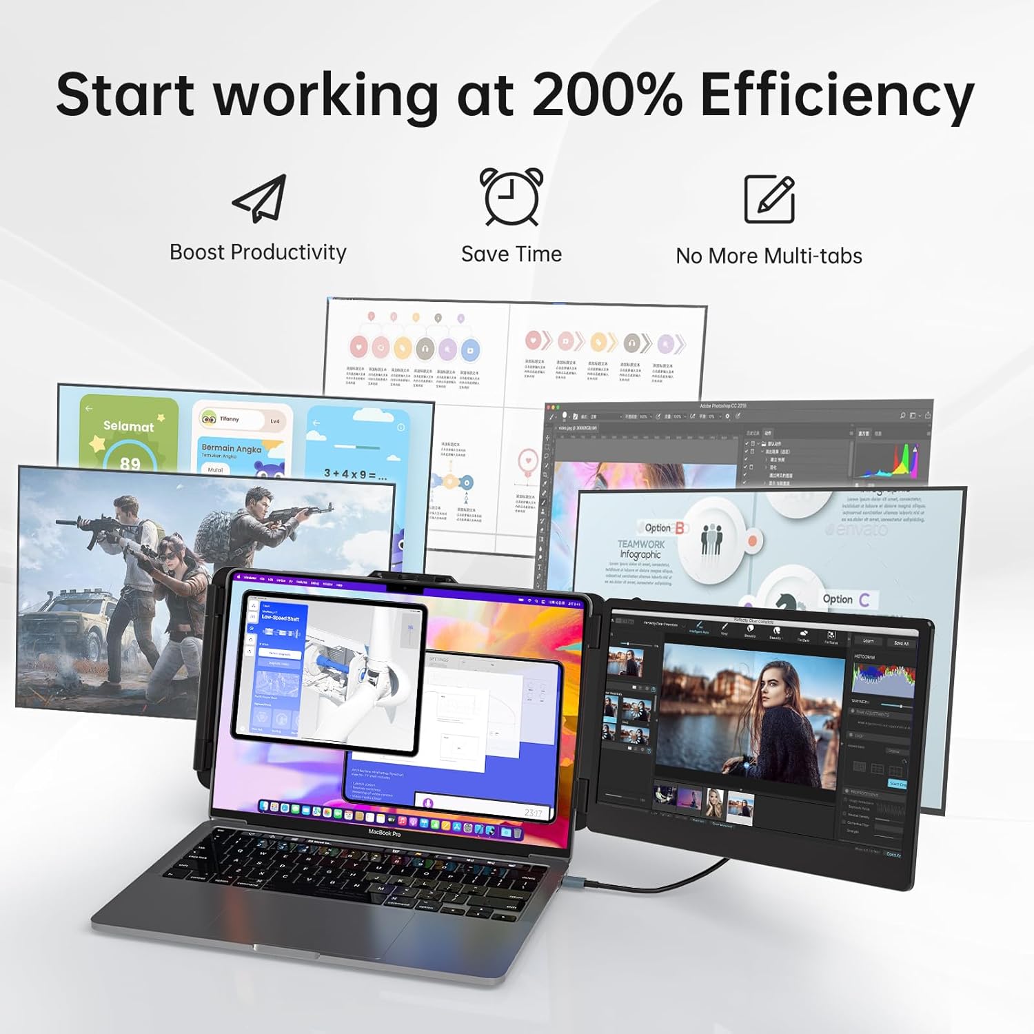 12" 1080P FHD IPS Foldable Portable Monitor Y719