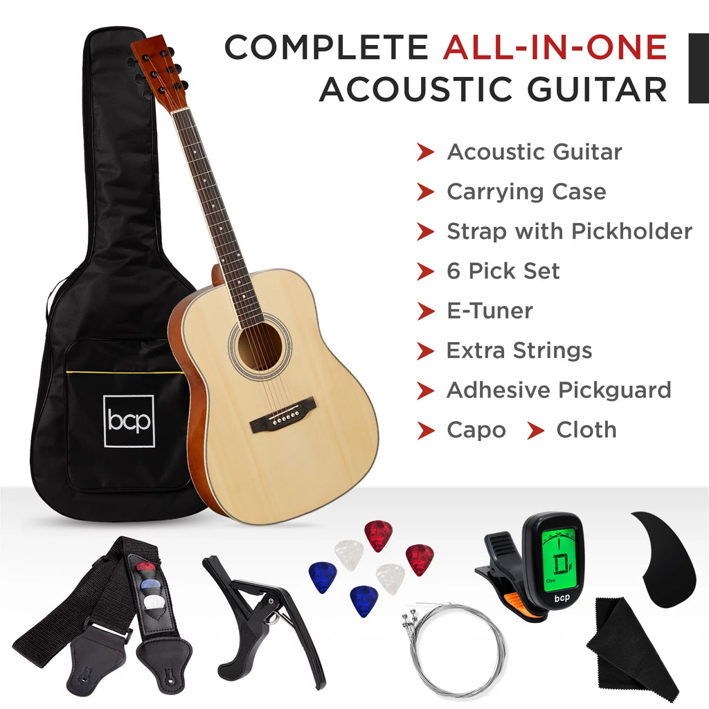 Natural Full Size Acoustic Guitar Starter Kit with Gig Bag C964