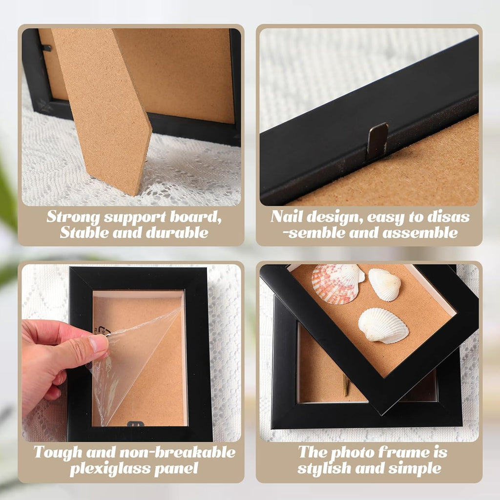 6 Pcs Black Wood Shadow Box Frame Set T790578