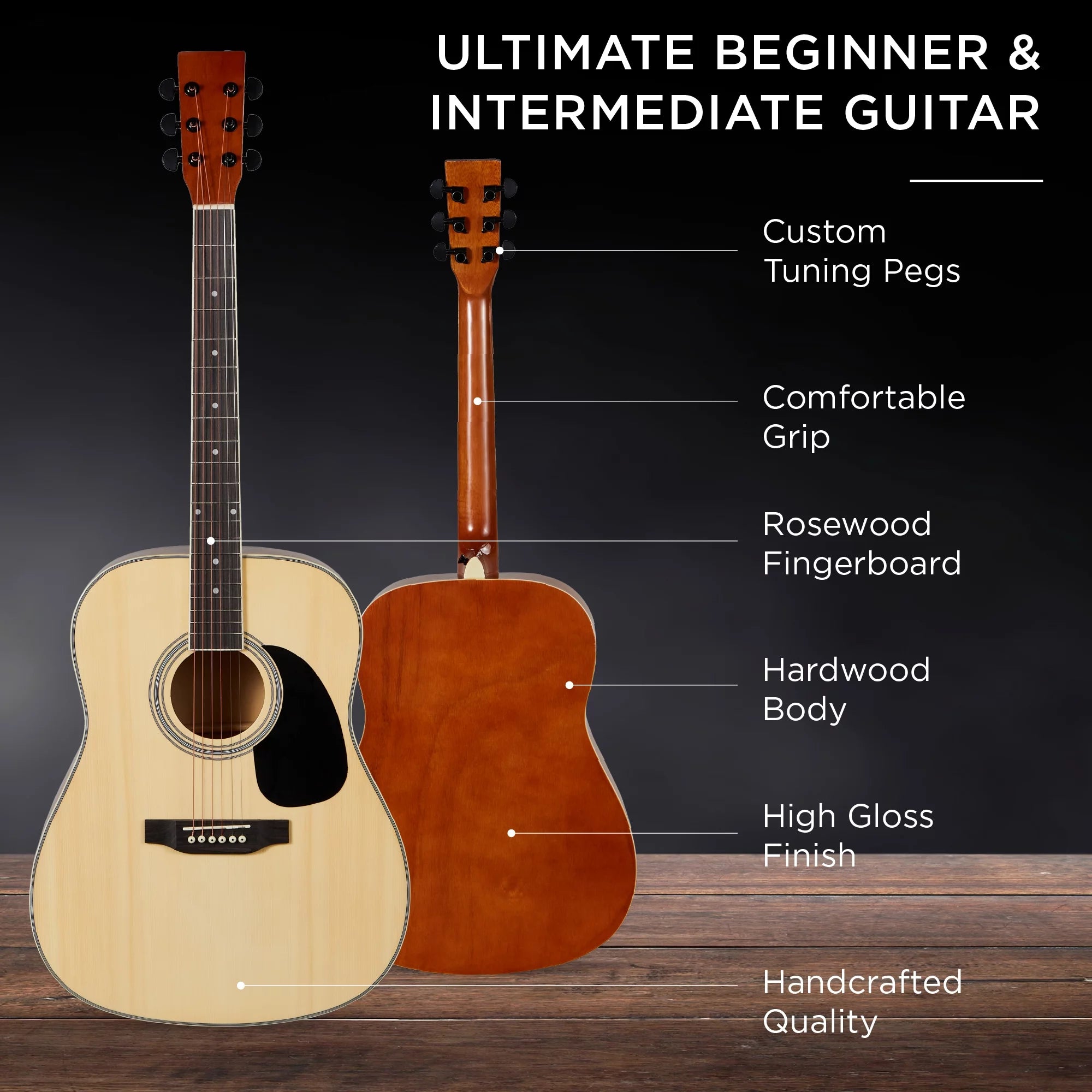 Natural Full Size Acoustic Guitar Starter Kit with Gig Bag C964