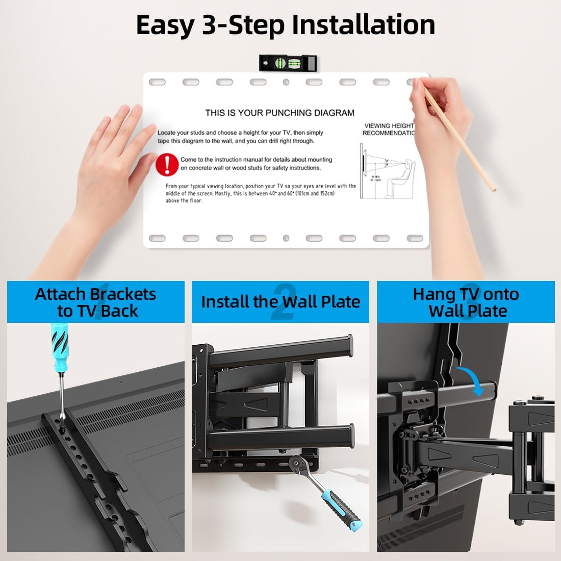 Full Motion TV Wall Mount for 32-85 inch TVs up to 132lbs, Max VESA 600x400mm U8454
