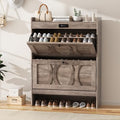Rustic White Shoe Storage Cabinet with 2 Flip Drawers O92155