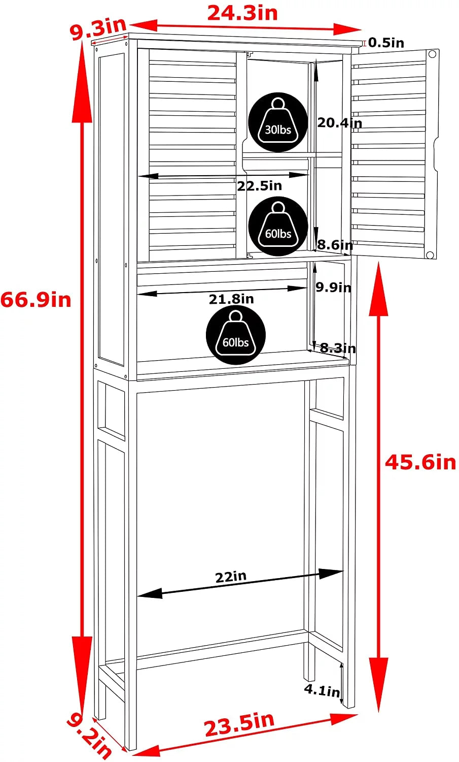 Bamboo Over-The-Toilet Storage Cabinet, Natural, 67''H x 24''W x 9''D D472