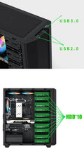 Black ATX Mid-Tower Server Case with 10 HDD Brackets and 120mm RGB Fans U1093