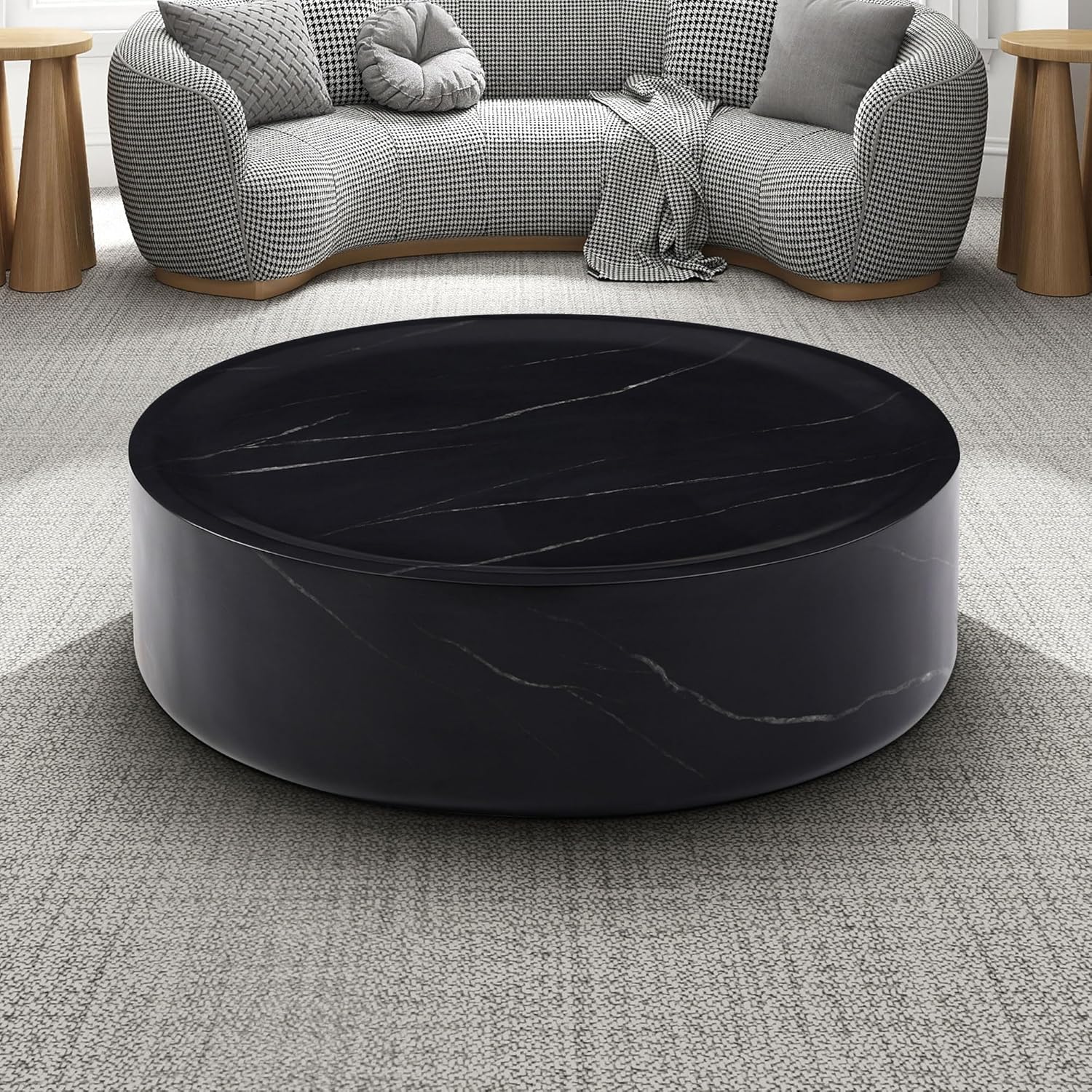 Black Faux Marble Round Coffee Table D41319