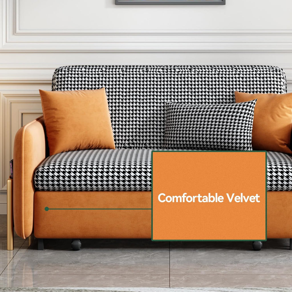 Orange Velvet Convertible Sleeper Sofa Bed U712