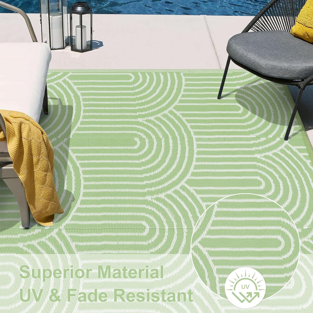 Rainbow Green 6x9 Outdoor Waterproof Plastic Straw Reversible Rug A10232