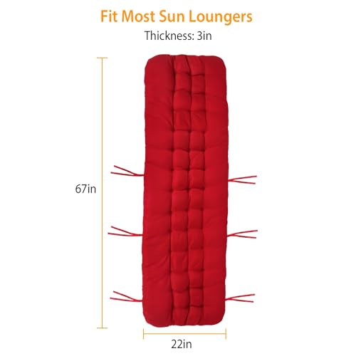 Sun Lounge Chair Cushions, 67 in Patio High Back Recliner Lounger Cushion with Ties, Thick Lounge Chaise Pads K235