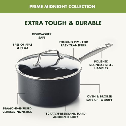 Black 3QT Hard Anodized Ceramic Nonstick Saucepan Pot with Lid U385566