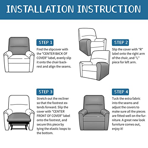 4-Pieces Non Slip Recliner Slipcovers with Storage Pockets G385