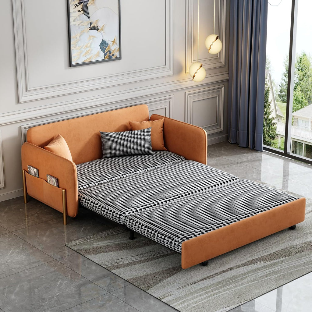 Orange Velvet Convertible Sleeper Sofa Bed U712