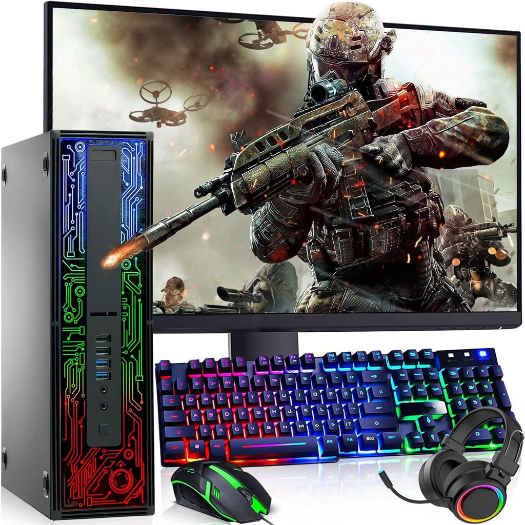 RGB Gaming PC Desktop Intel Core i5 6th Gen 16GB DDR4 Ram 512GB SSD NVIDIA GeForce GT 1030 2GB DDR5 New 24 Inch Monitor Windows 10 Pro E441842